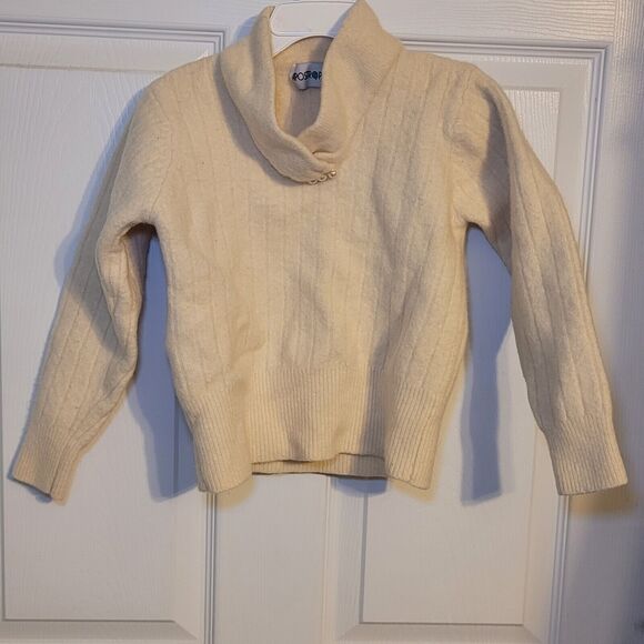 Apostrohe Girls Lambswool Blend Sweater Size M Cream Ivory Pearl Buttons - Picture 1 of 6
